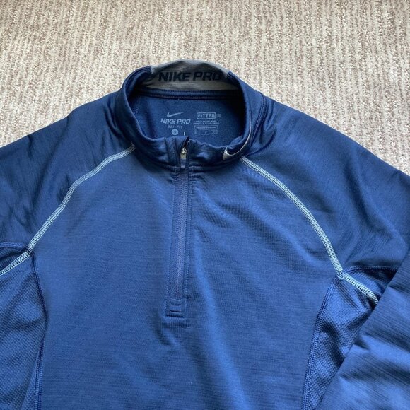 Men's Small Nike Pro Quarter Zip Fitted Long Sleeve Shirt Dri Fit Blue - Picture 3 of 3